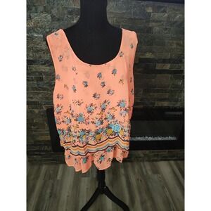 E M Too Peach Lightweight Floral 2 Tiered Top Size 2X New Without Tags